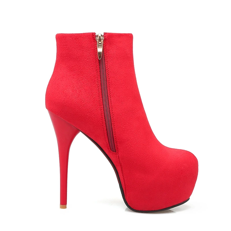 

ENMAYER New Arrival women round toe super high heel ankle boots lady zip motorcycle boots Big size 33-46