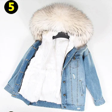 5 OFTBUY, зимняя женская куртка, пальто с натуральным мехом, парка с воротником из натурального енота, подкладка из кролика Рекс, джинсовая куртка, уличная мода - Цвет: 5