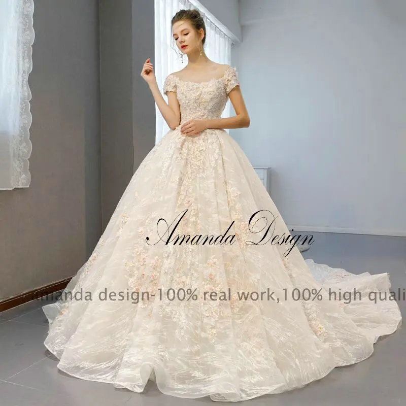 Аманда дизайн vestido de noiva princesa короткий рукав кружева аппликация цветы ручной работы свадебное платье