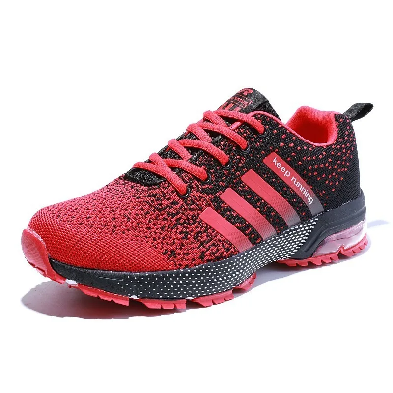 red running shoes Модная обувь; мужские кроссовки на плоской подошве; мужская обувь на воздушной подушке; удобная спортивная обувь для мужчин; спортивная обувь с дышащей сеткой; zapatillas hombre - Цвет: red running shoes