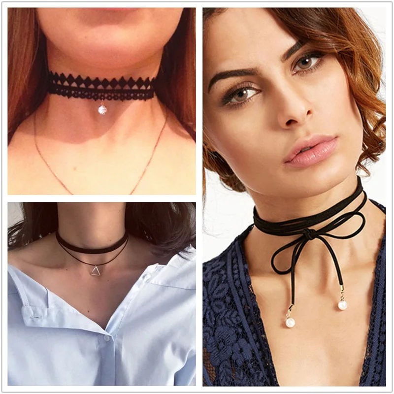 Винтажное готическое ожерелье чокер в стиле Лолиты панк с кристаллами черное