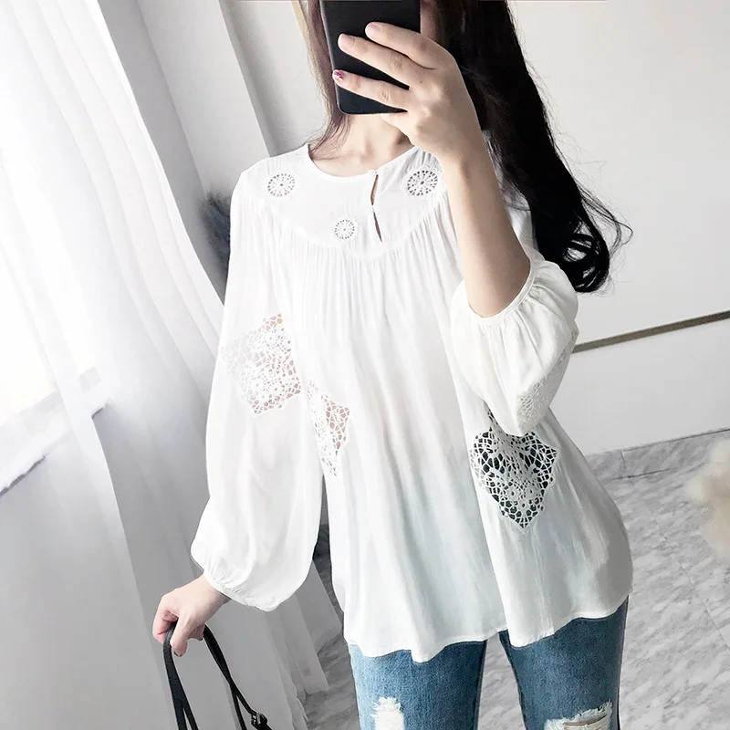 Богемный Стиль 2018 осенью новый Для женщин Свободные выдалбливают Вышивка Блузка