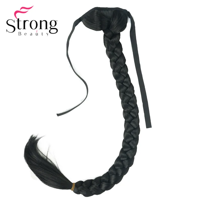 StrongBeauty, блонд, длинный рыбий хвост, коса, конский хвост, наращивание, синтетический зажим, шиньон, цвет на выбор - Цвет: 2 Natural Black