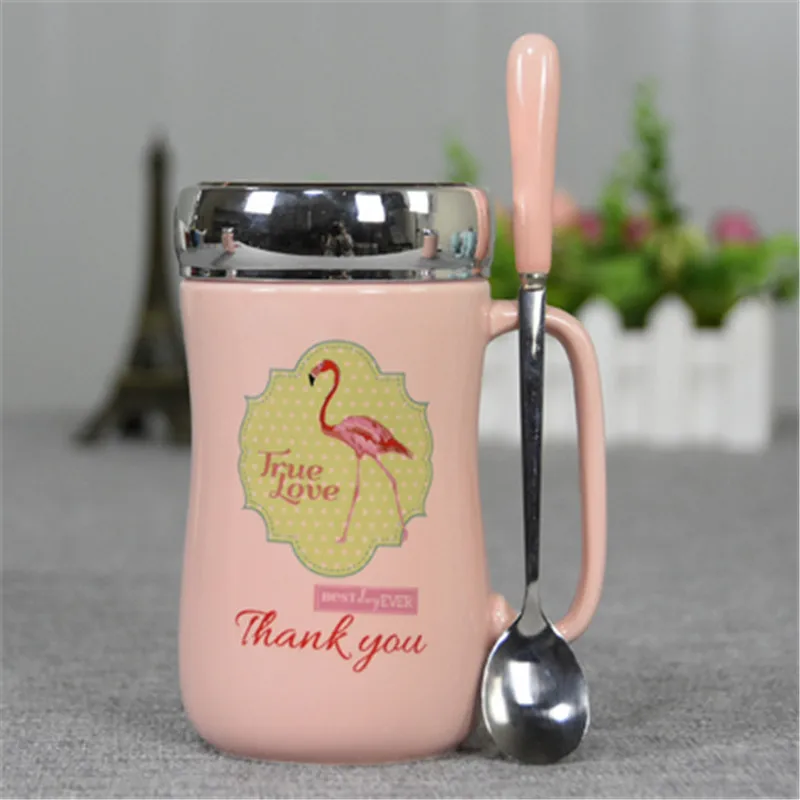 Joyclad новые милые розовые Фламинго Керамика стакана воды с крышкой Кофе Чай кружка