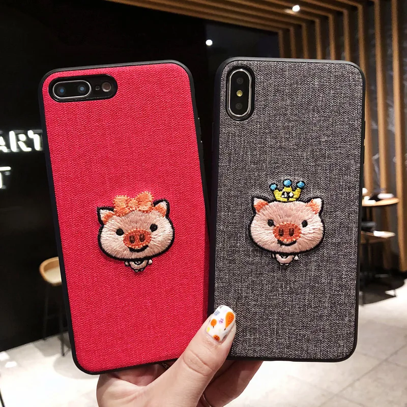 Бесплатная доставка вышитая Корона свинья мобильный чехол для IPhone6 6 sPlus 7 8 Plus