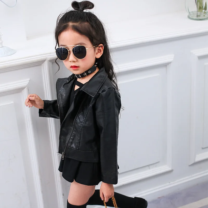 Осенняя детская кожаная куртка из искусственной кожи для девочек верхняя одежда