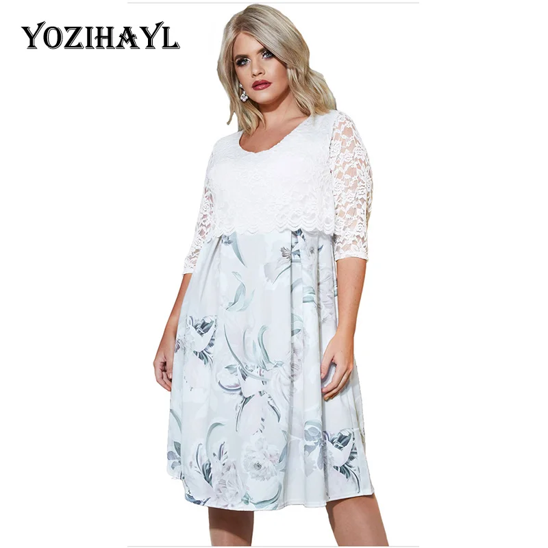 YOZIHAYL 2018 кружевное с принтом Драпированное Платье женское осеннее v образный