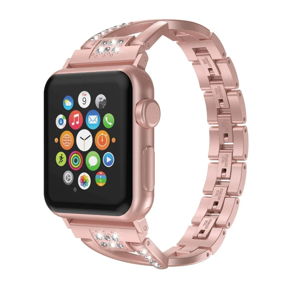 Бриллиантовый ремешок для Apple Watch 38 мм 42 мм 40 мм 44 мм браслет для женщин ремешок из нержавеющей стали для Apple Watch Series 5 4 3 2