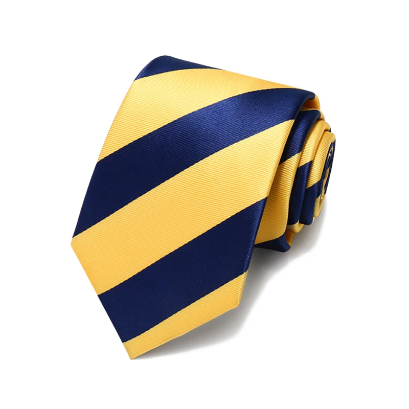 2020 New Fashion Casual Yellow and Navy Blue Striped Ties For Men 7cm Standard Necktie Wedding Party  Cravat  with Gift Box