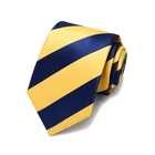 Новинка 2020, модные повседневные Галстуки в желтую и темно-синюю полоску для мужчин, стандартный галстук 7 см, галстук для свадебной вечеринки, галстук в подарочной коробке