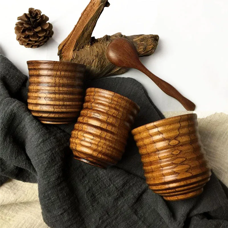 

2pcs Threaded Small Wooden Cup for Water/Tea/Wine Travel Carries Coffee Milk Tea Cups Novelty Gifts Bar Drinkware Eco-friendly