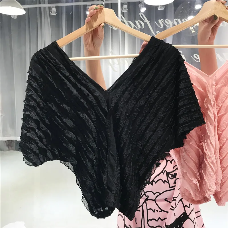 Женская шифоновая блузка ALPHALMODA летняя Свободная с треугольным вырезом | одежда