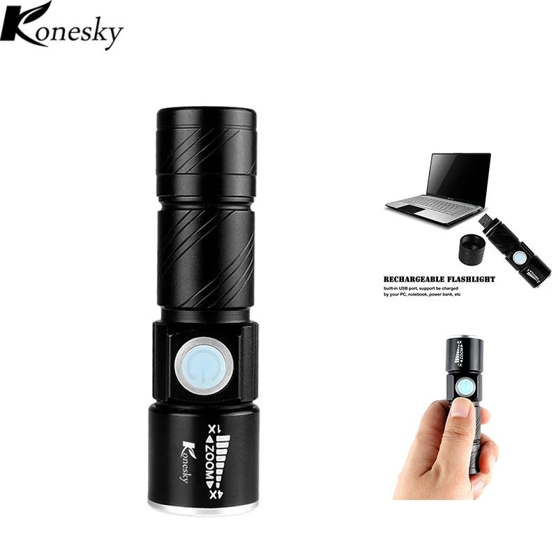 Перезаряжаемый удобный мощный светодиодный фонарик Konesky с usb для велосипеда