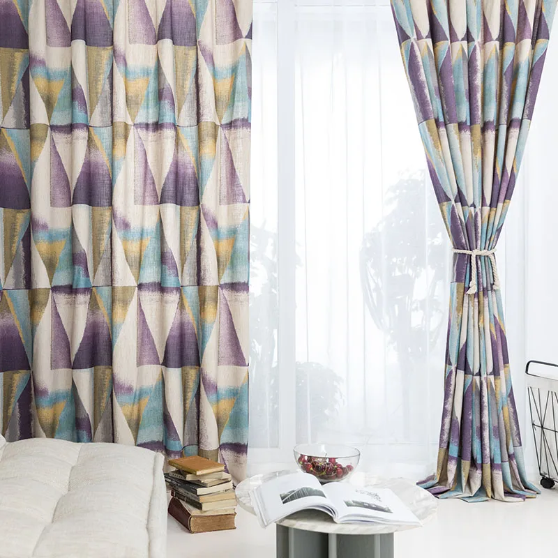 Modern Printed Cotton Curtains for Living Room Purple Thick Drapes Bedroom Triangle Kids Blinds Window Treatments Panel | Дом и сад
