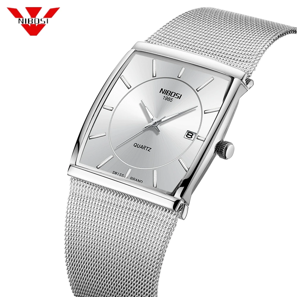 NIBOSI креативные квадратные мужские часы спортивные Relogio Masculino Relojes Нержавеющая