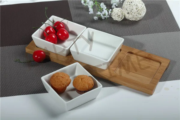 Керамическая квадратная тарелка с бамбуковым подносом набор для сервировки