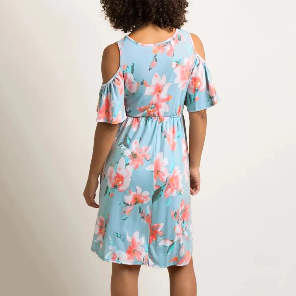 Женское платье с цветочным принтом LONSANT Повседневное круглым вырезом и коротким