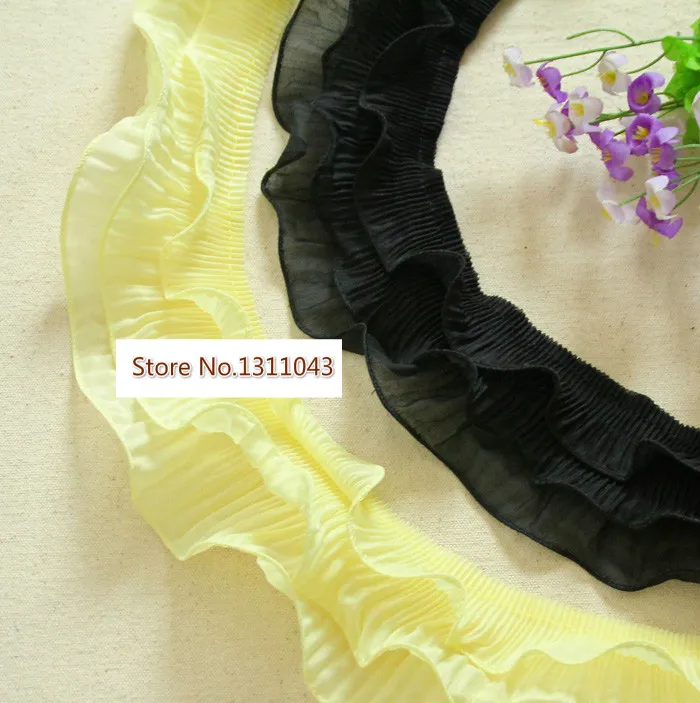 3 ярда/Лот черно желтое шифоновое платье с оборками и трехслойным подолом
