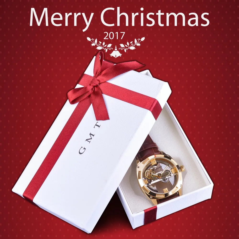 Часы скелетоны Forsining Мужские механические двусторонние прозрачные золотистые