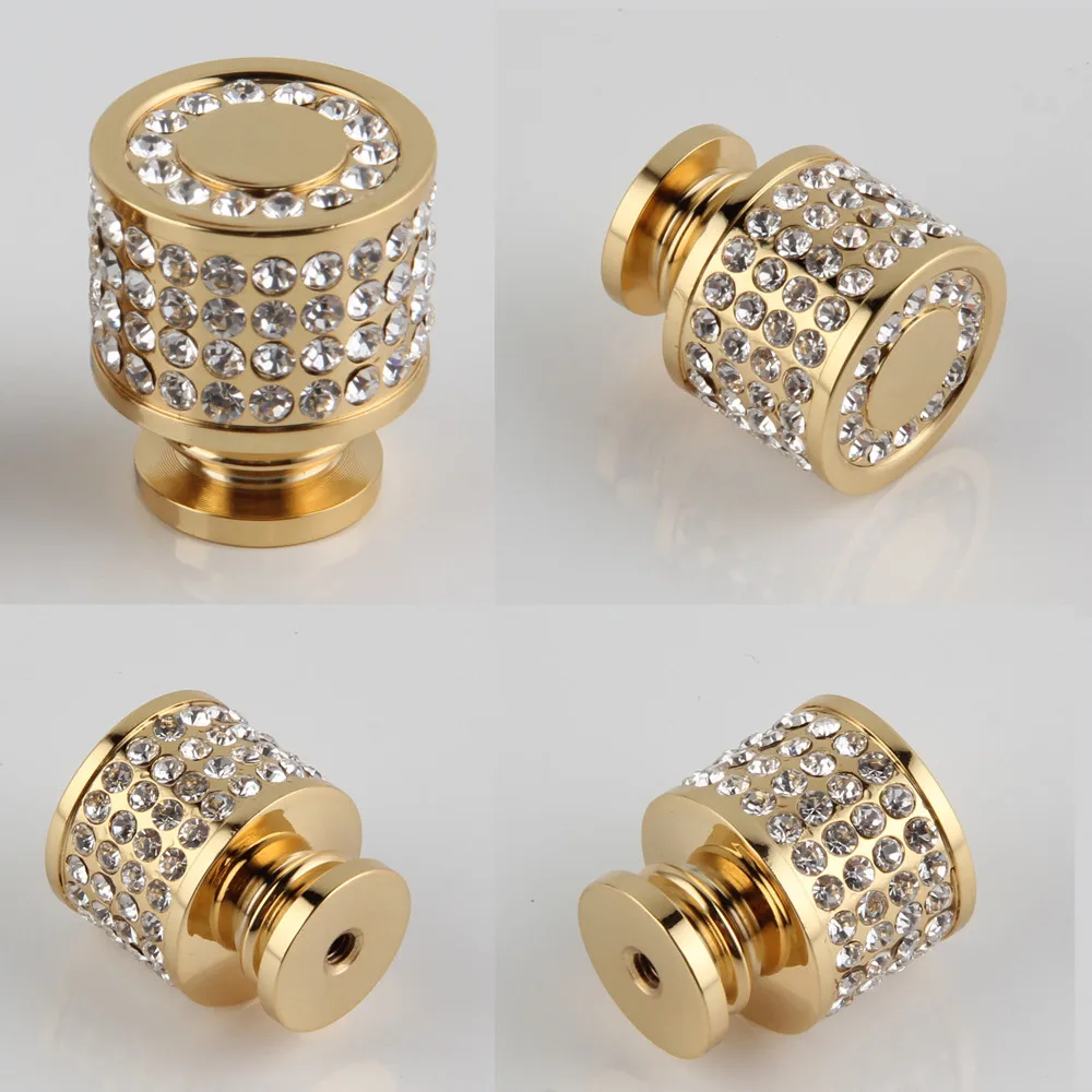 

24K Real Gold or Chrome Czech Crystal Drawer Cabinet Knobs Wardrobe Door Handle Furniture Knobs Pull Handles