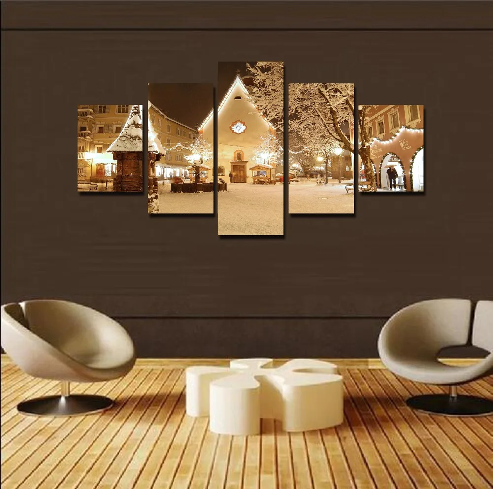 5 панелей Современная Рождественская декоративная картина на холсте комната
