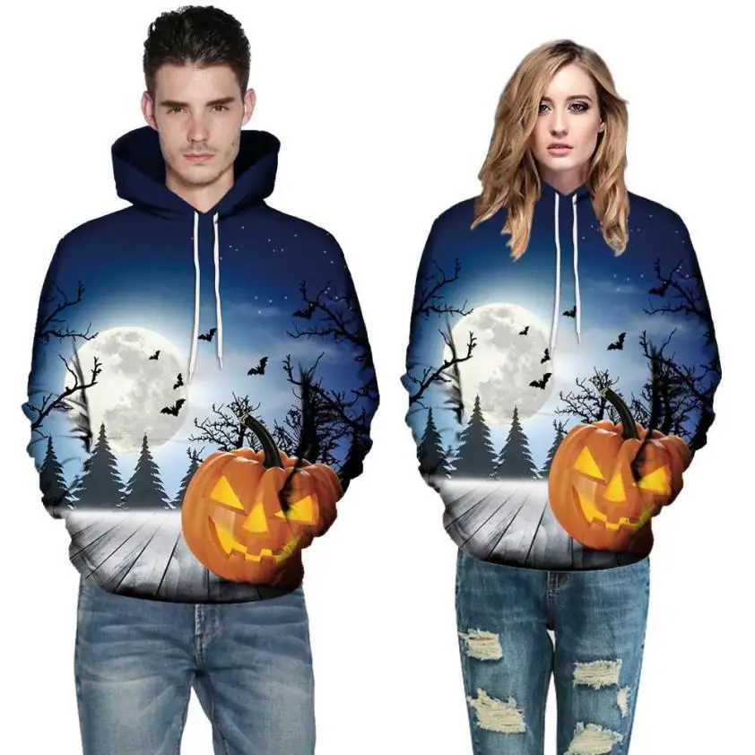 Мужская и Женская толстовка с 3D принтом длинным рукавом на Хэллоуин толстовки