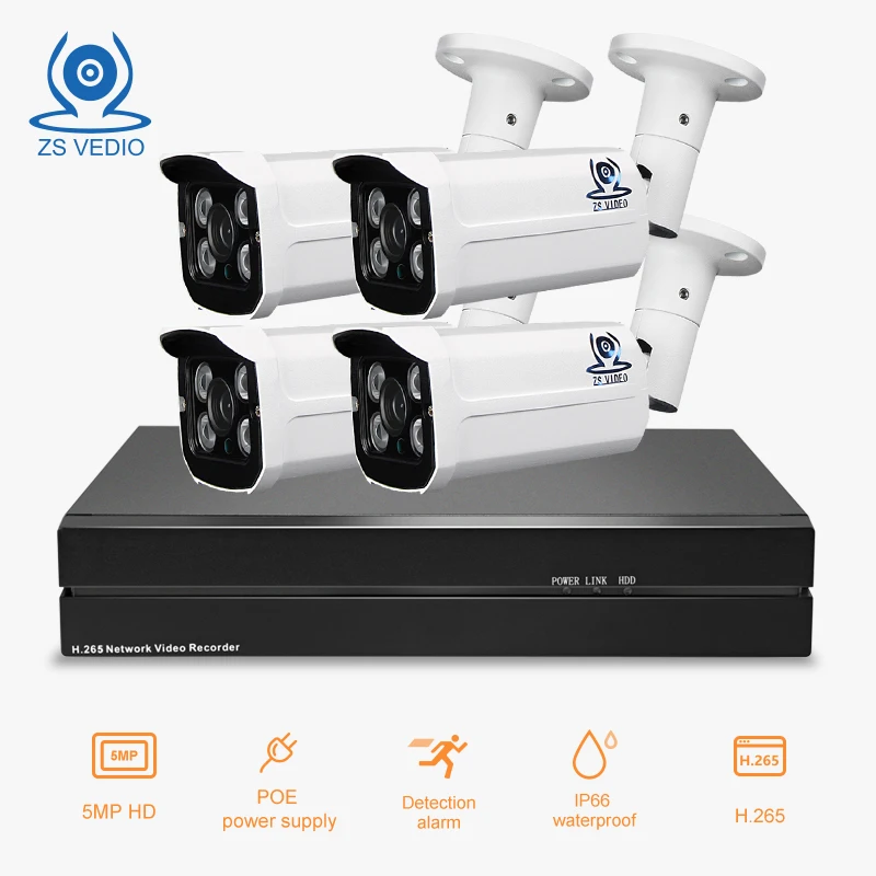 ZSVEDIO система видеонаблюдения HD объектив CCTV камера Открытый 5MP POE HDD Обнаружение