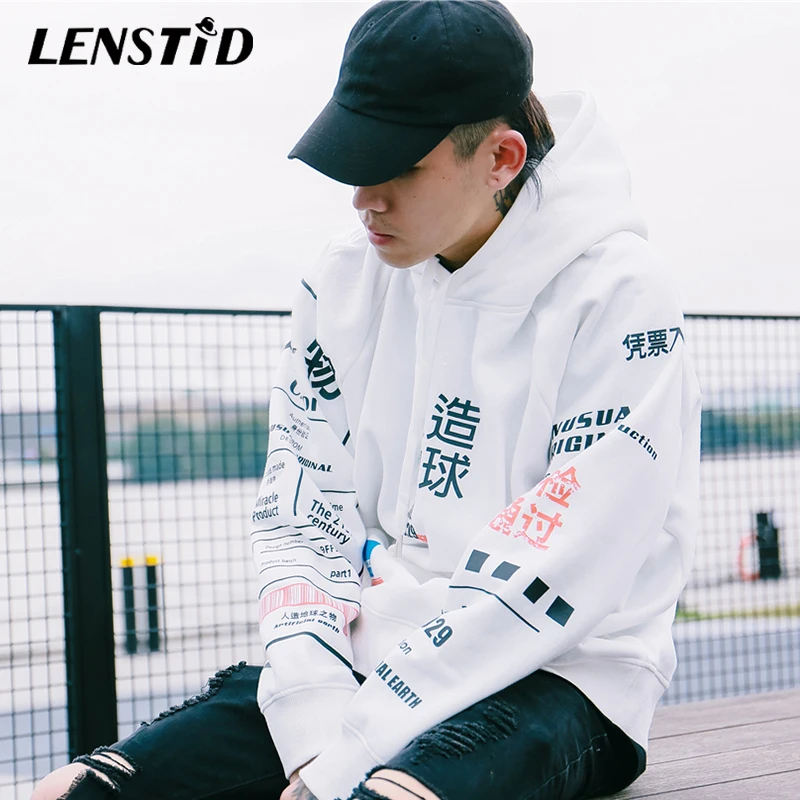 LENSTID 2019 Harajuku Графический граффити канджи хип хоп Уличная толстовка хлопок осень
