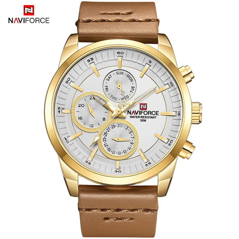 GWLBN NAVIFORCE мужские s часы лучший бренд класса люкс водонепроницаемые кварцевые часы с датой модные кожаные спортивные наручные часы Мужские часы RelogioMasculino - Цвет: GWLBN