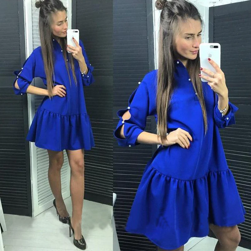 2018 весенние модные женские плиссированные повседневные платья с бисером