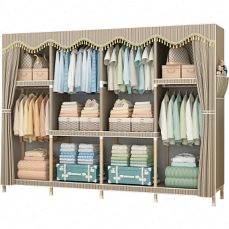 Простой Тканевый шкаф в сборке из цельного дерева двойное хранение армированная