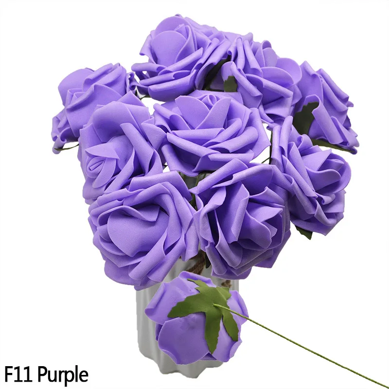 Purple 5 шт./лот 8 см Bigs ПЭ пена поддельные розы цветы голова для свадьбы украшения дома DIY Декоративные искусственные цветы венок белый - Цвет: Purple