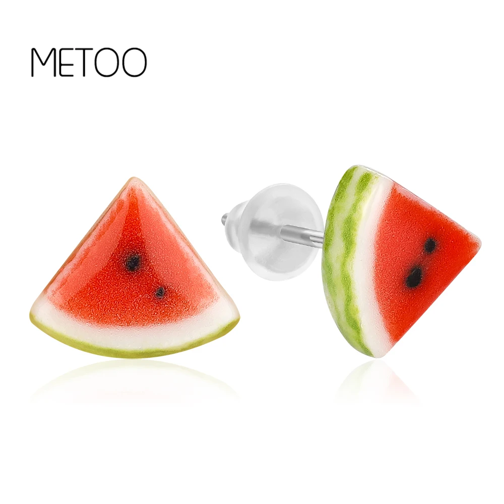 METOO Fashion Watermelon earrings Cantaloupe children kids Fruits Earrings Ceramic Handmade|Серьги-гвоздики| |