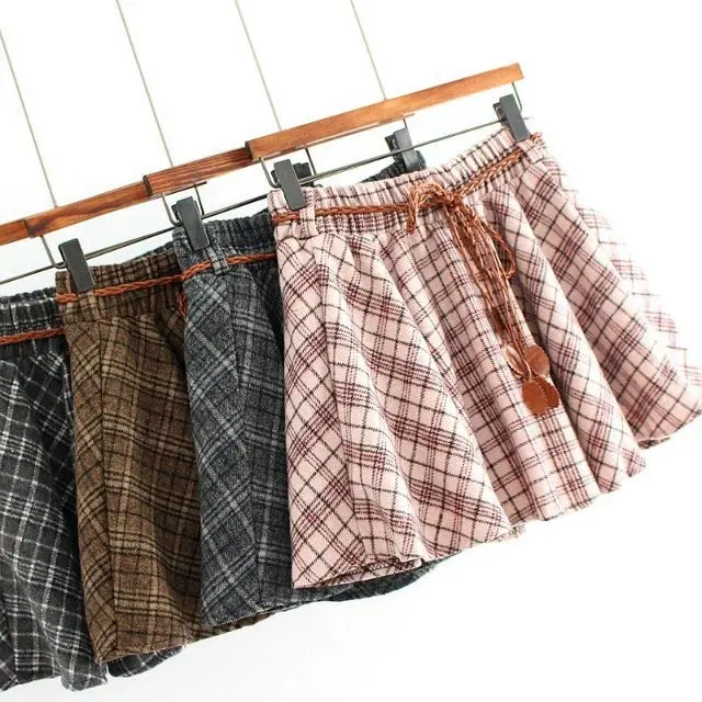 Весенние новые женские клетчатые тонкие юбки с эластичной талией и поясом для