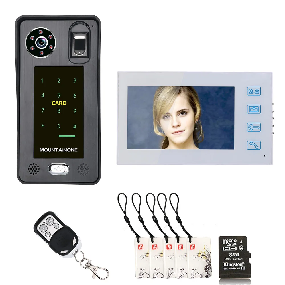

7 inch Recording Fingerprint IC Card Video Door Telephone Intercom Doorbell Access Control Access System Night Vision