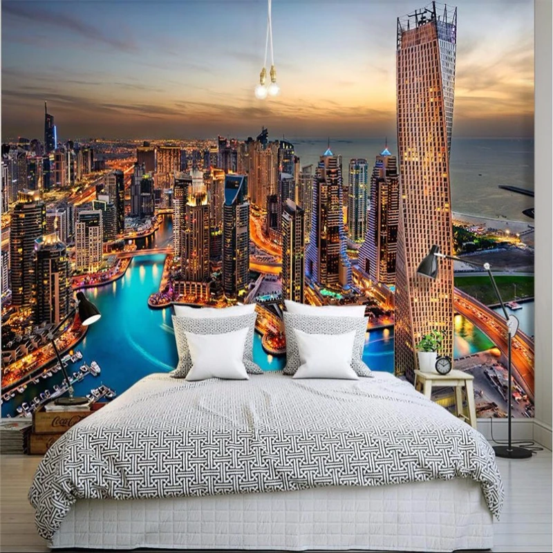 Обои beibehang для гостиной Дубай ночное яркое освещение настенное покрытие