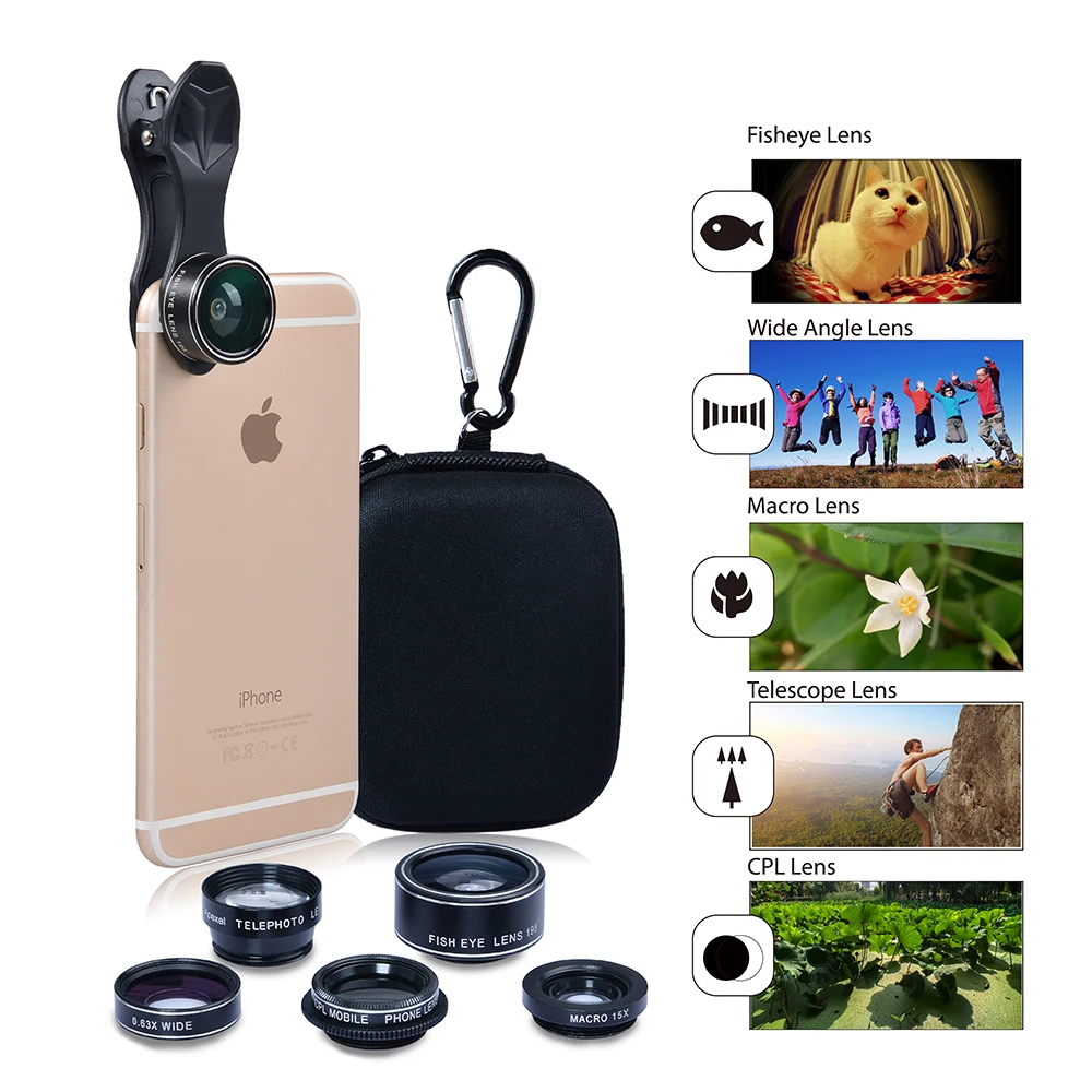 5 в 1 комплект объективов камеры для iPhone xiaomi htc HUAWEI samsung Galaxy S7/j5 Edge S6/S6 и других