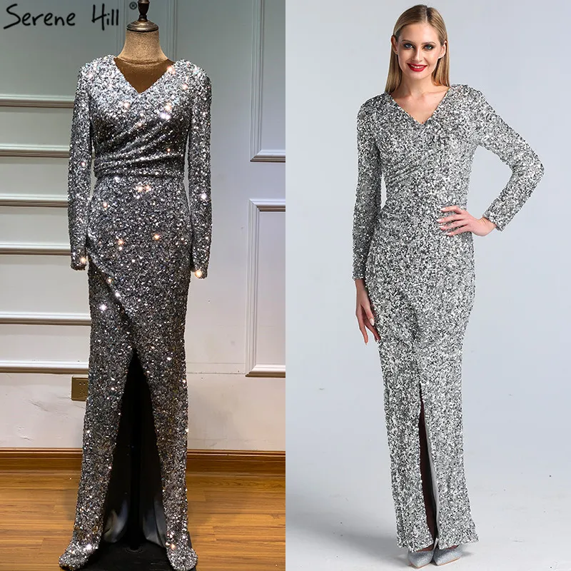 Роскошные Серебристые вечерние платья Дубая с длинным рукавом 2020 новейшие