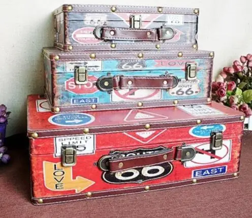 

Три комплекта Прямая продажа с завода британская винтажная кожаная коробка антикварная деревянная домашняя фотография Реквизит Украшение...