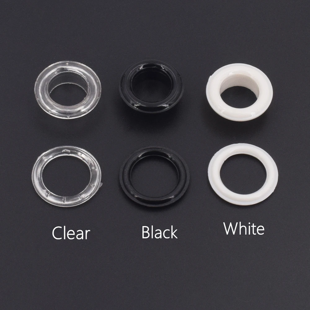 

White/Clear/Black Plastic eyelets and Eyelet Punch Die Tool Set for Leather Craft Clothing Grommet Banner 5mm-12mm 100sets