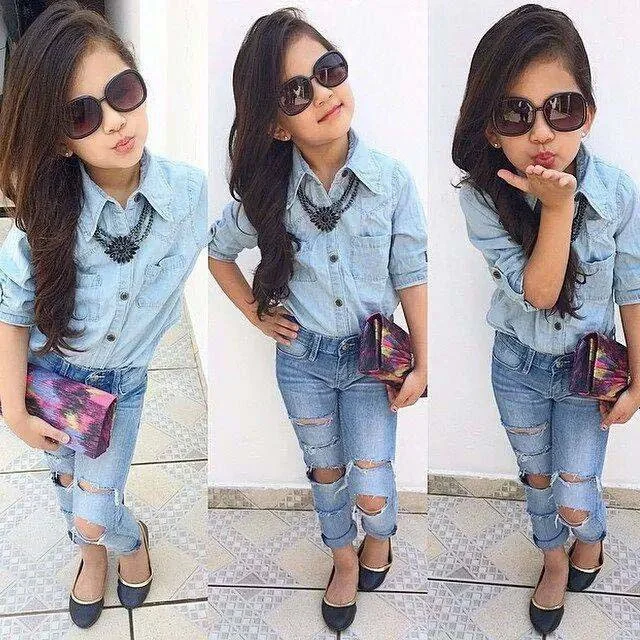 (Повезло магазин) детская одежда спортивный костюм демин футболка + джинсы набор |