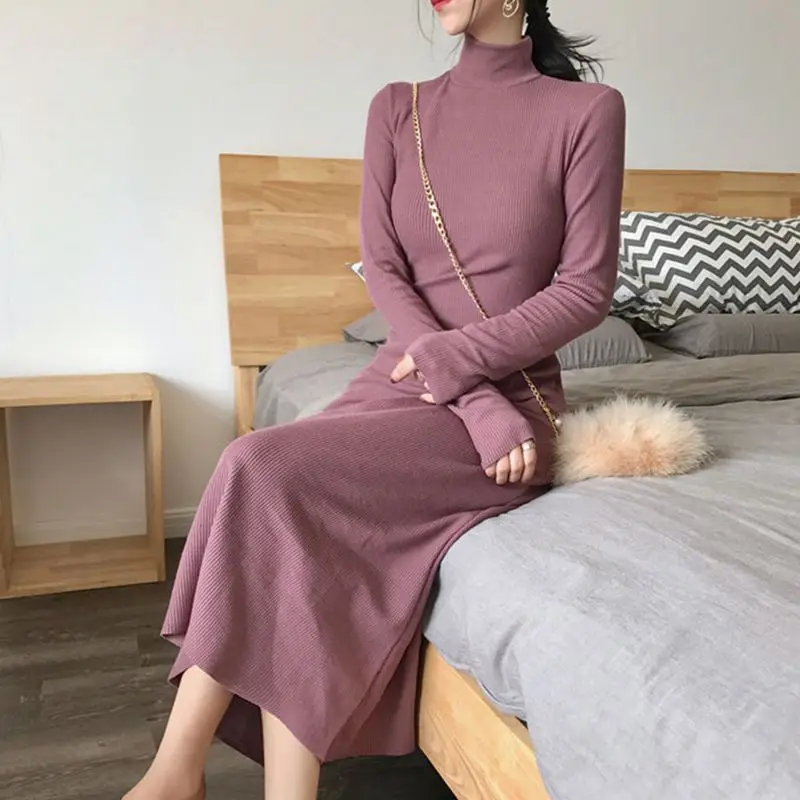 Осенне-зимнее Новое Женское платье-свитер 2020 модное приталенное Элегантное