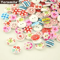 teramila 100 pcs assorted printed wooden button wooden handmade button diy sewing material buttons art diy craft supplies15mm