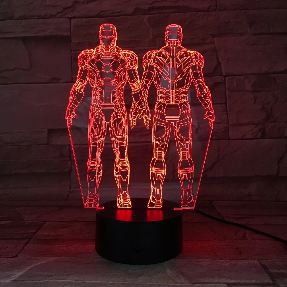 Летающий Железный человек 3D Светодиодная настольная лампа Оптическая иллюзия