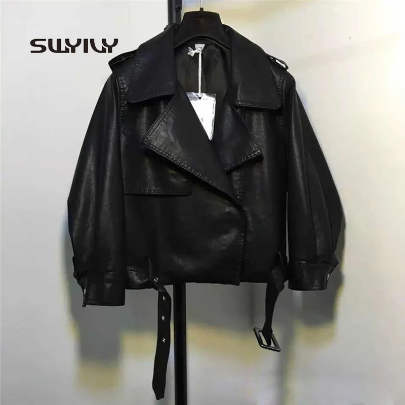 2017 Сезон весна осень Однобортная куртка Короткая кожаная женская отложной