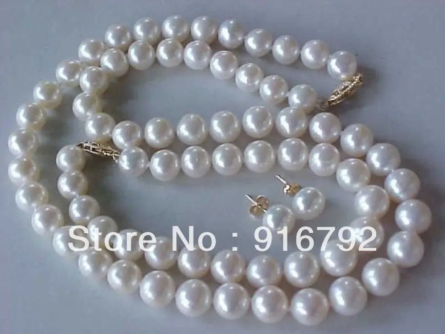 

free P&P >>>>>10MM AAA GENUINE WHITE SHELL PEARL NECKLACE BRACELET & EARRINGS SET