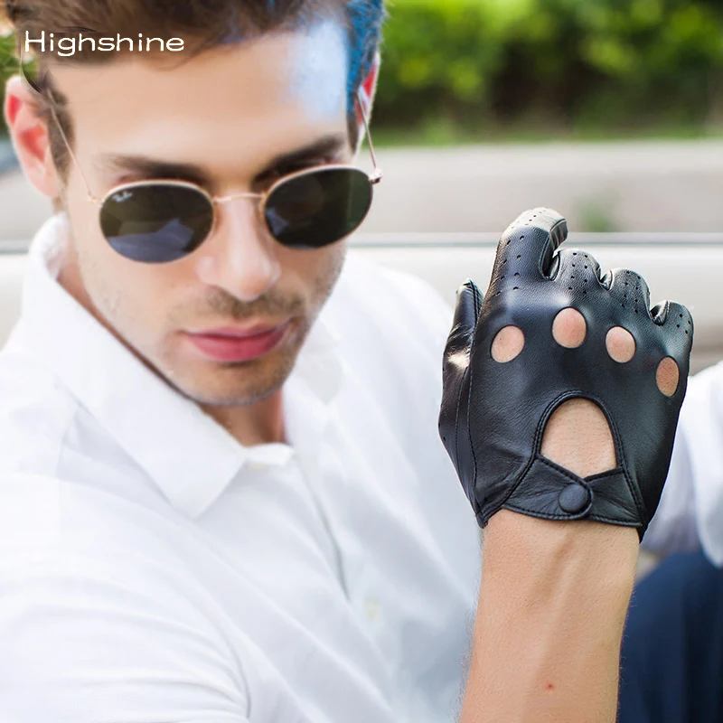 

mens Genuine Leather Gloves Male Breathable Goatskin Thin Spring Summer Autumn Driving Touch Screen gloves black and browm