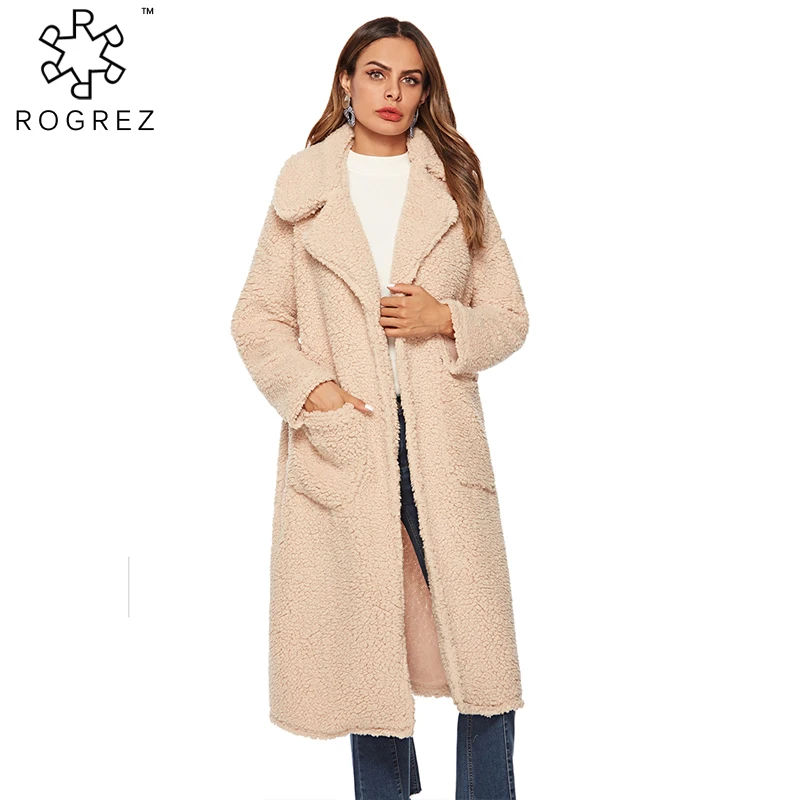 ROGREZ офисное женское утолщенное искусственный мех длинное кашемировое пальто для