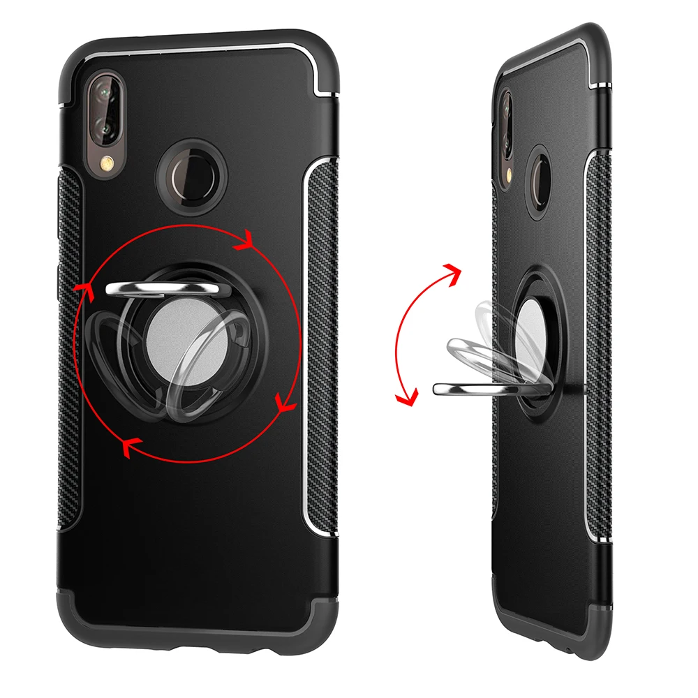 Для Huawei P20 Lite/Nova 3E Чехол Премиум жесткий Гибридный 2 в 1 армированный палец Grip Ring