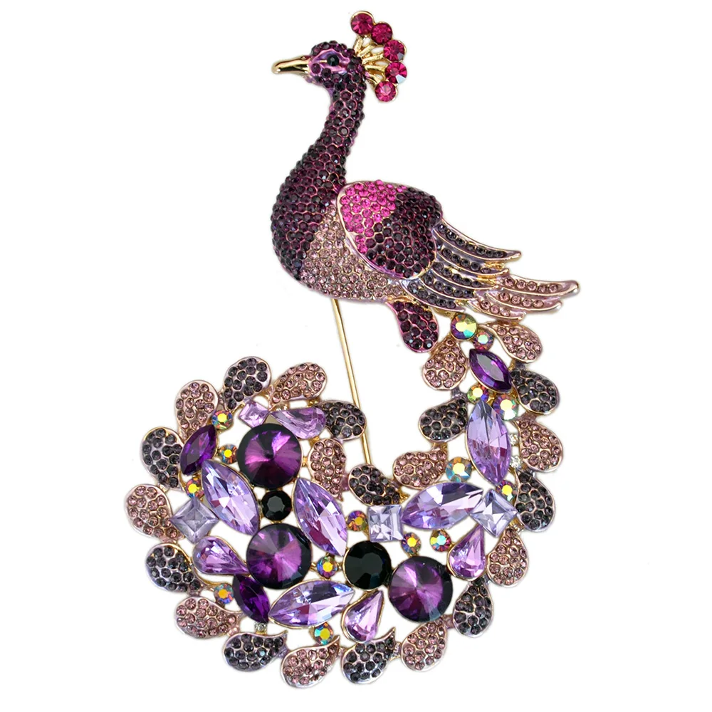 

Stylish And Elegant Charming Purple Crystal Rhinestone Peacock Brooch Jewelry Huge Animal Costume Jewelry